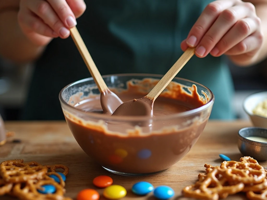 Stirring the chocolate peanut butter fudge mixture