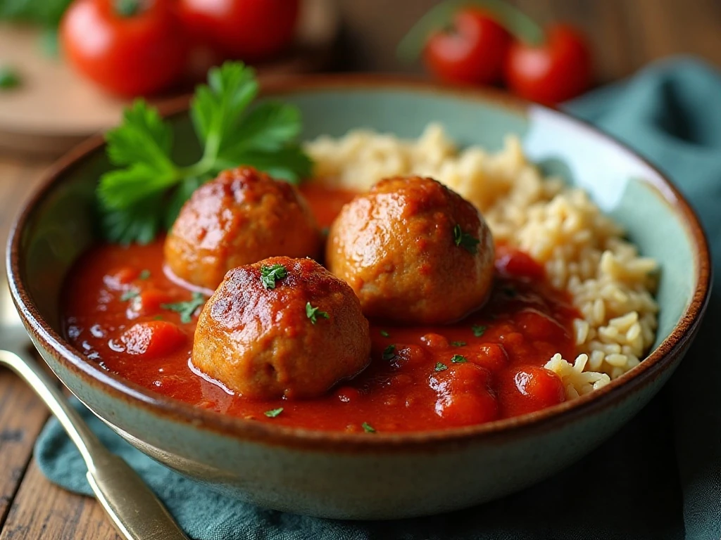 Sweet and savory Rotel turkey meatballs served with rice