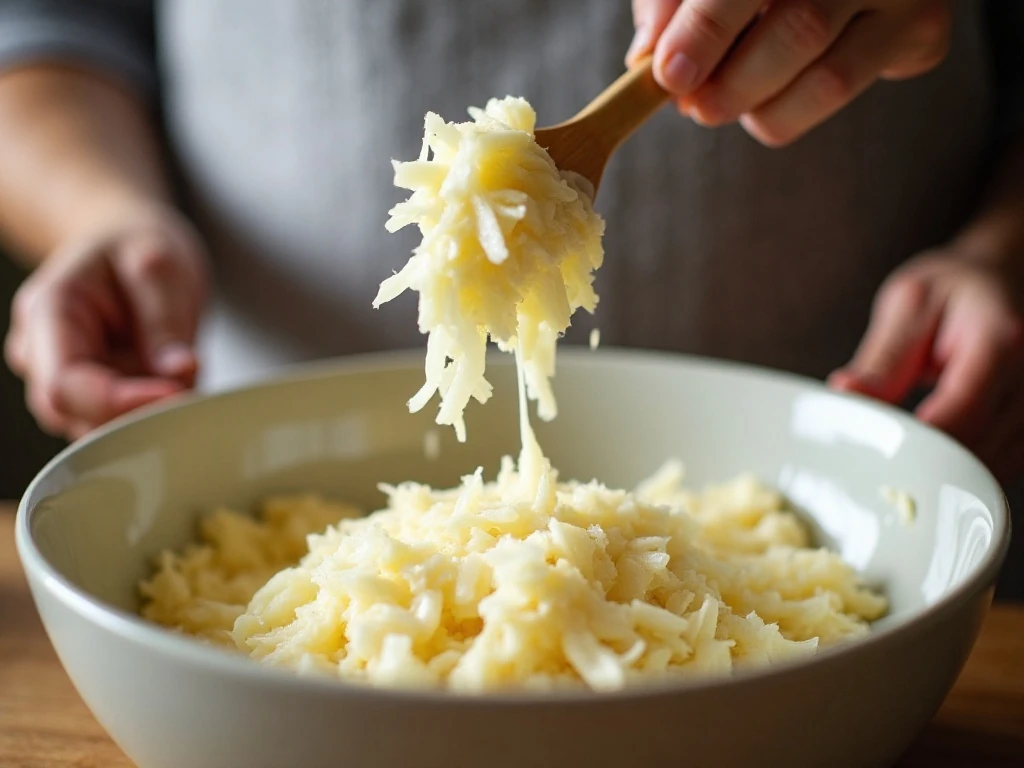Sweet onions being folded into the creamy cheese dip mixture