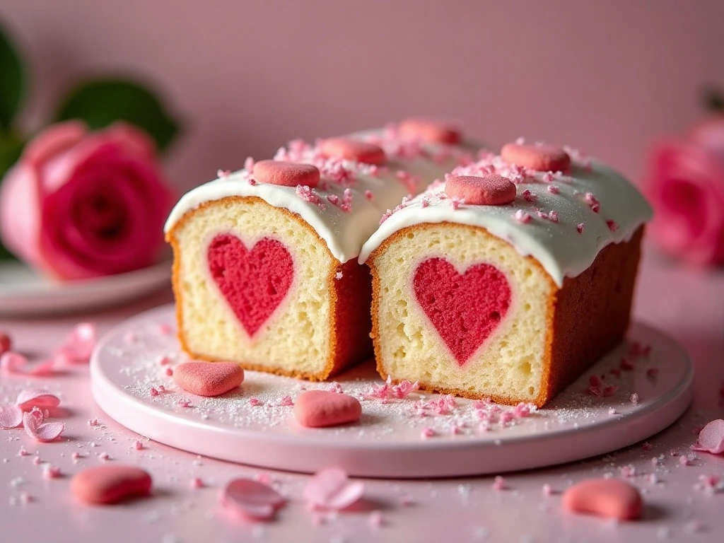 Frosted sweetheart surprise cake with hidden red velvet hearts