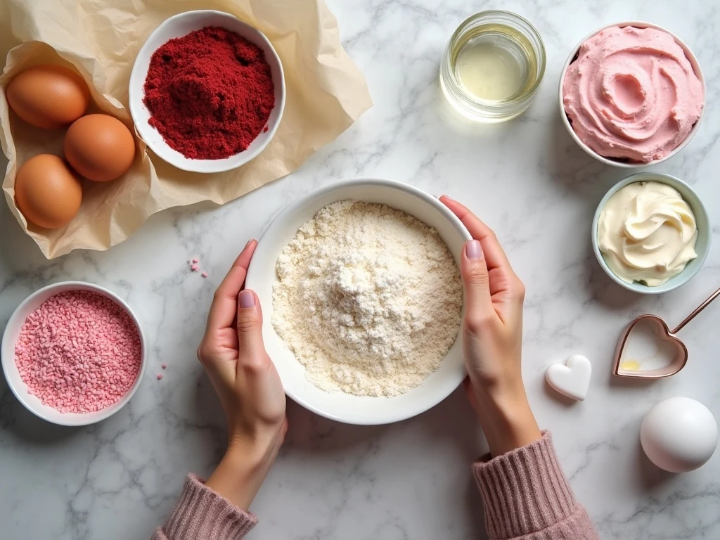 Ingredients for a hidden heart sweetheart surprise cake