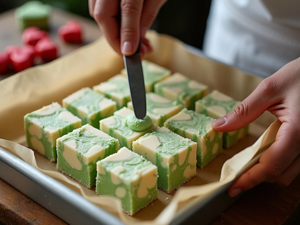 Creating white and green swirls in Grinch fudge