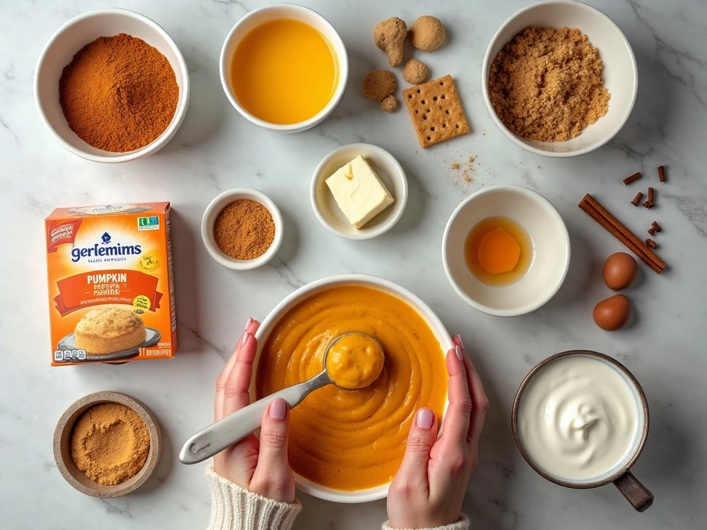 Ingredients for pumpkin cheesecake bars