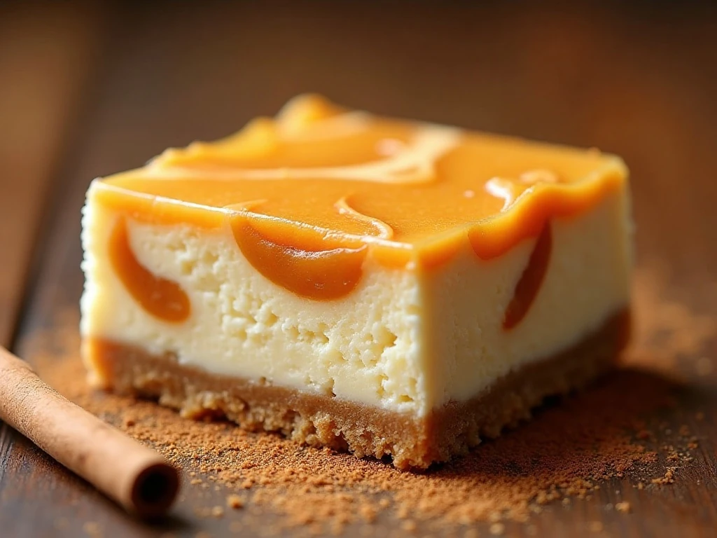 Close-up of the pumpkin cheesecake swirl
