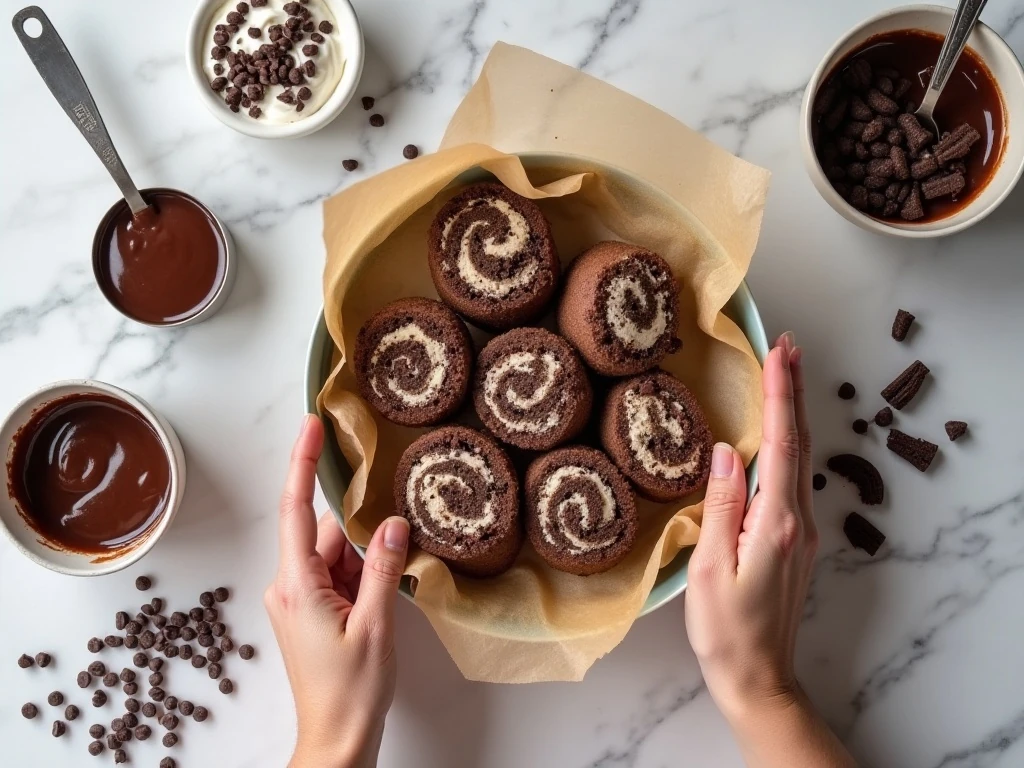 Ingredients for Swiss roll cookies and cream ice cream cake
