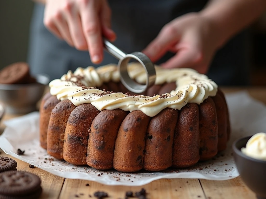 Swiss roll slices arranged in a springform pan for ice cream cake
