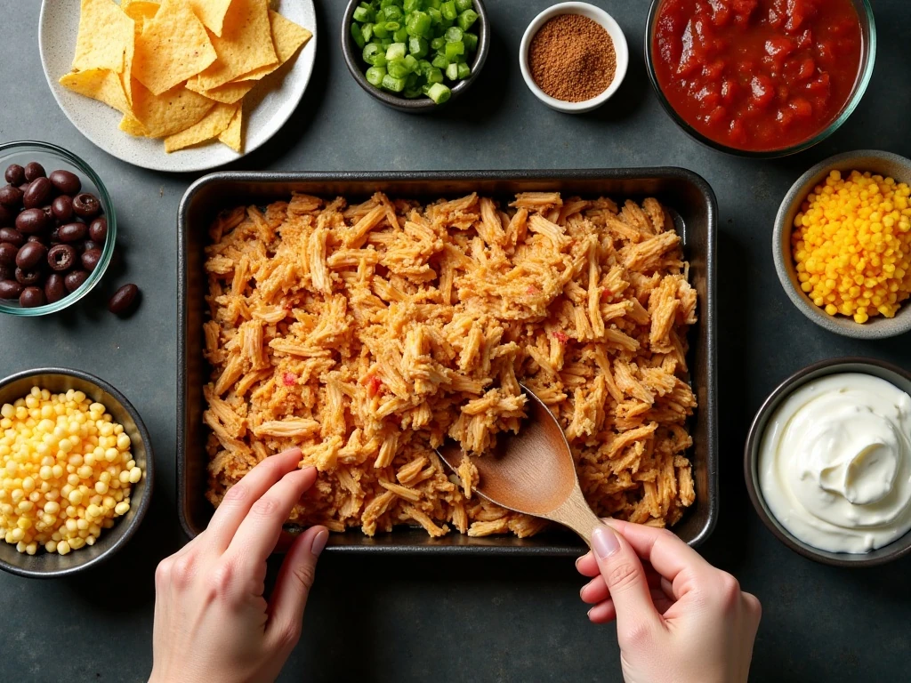 Ingredients for taco chicken casserole arranged on a kitchen counter