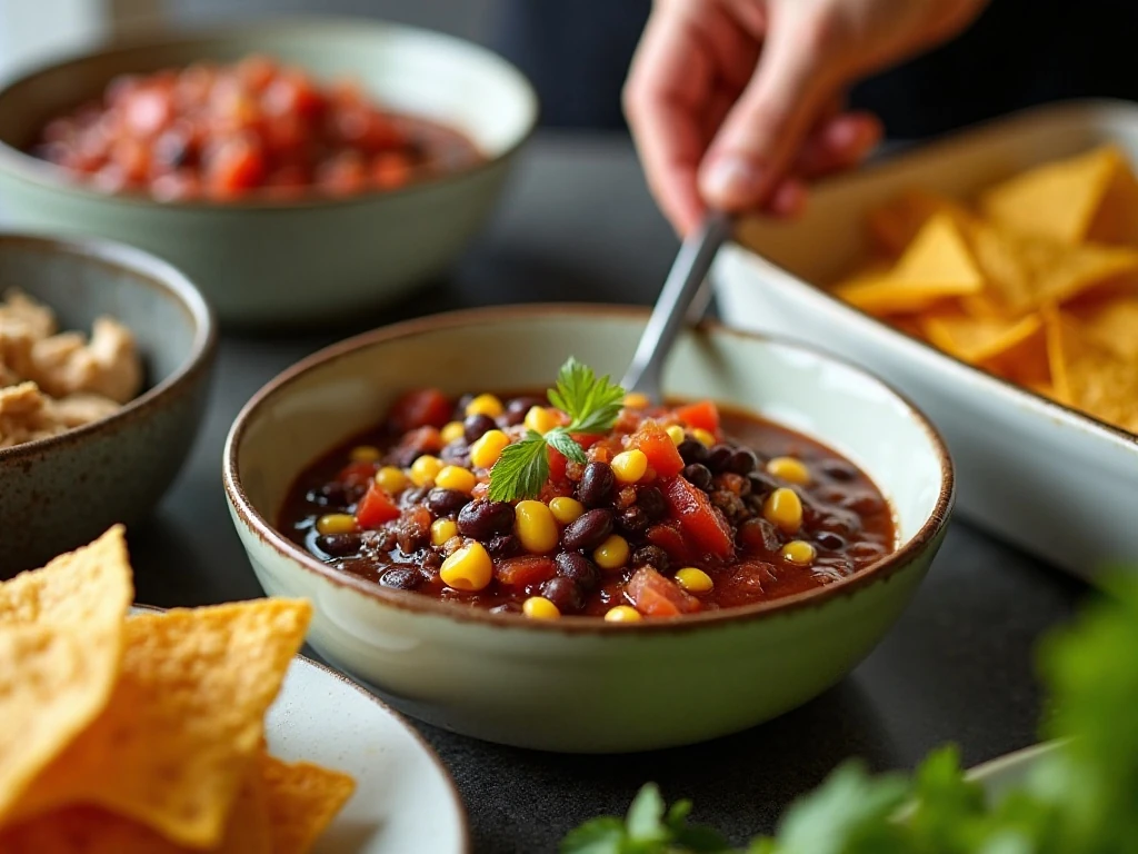 Prepared taco casserole ingredients showing drained beans and corn