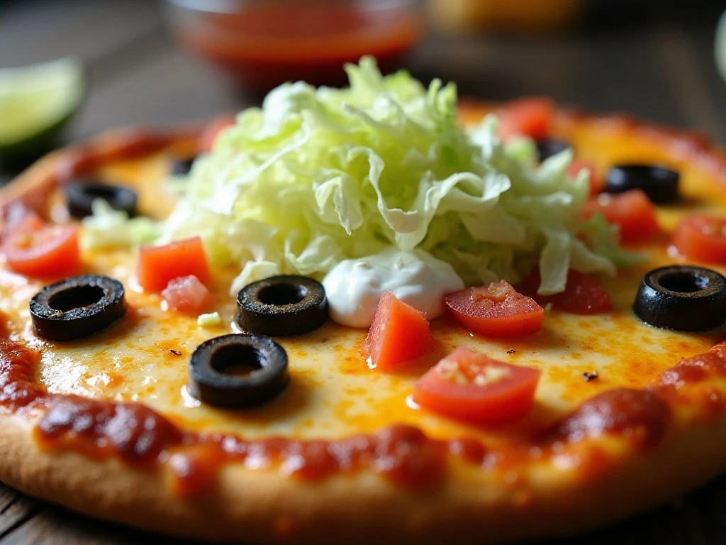 Fresh taco toppings added to hot cheesy pizza