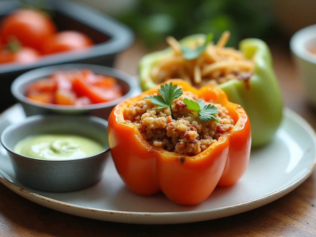 Taco-stuffed peppers portioned for storage and reheating