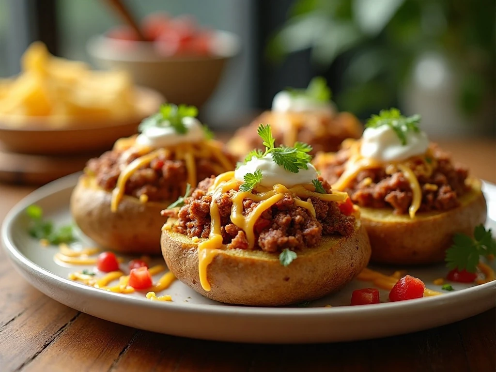 Loaded taco stuffed potatoes served for dinner