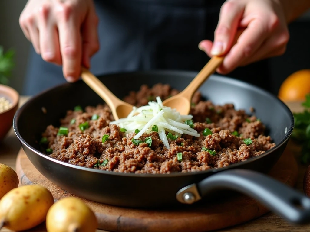 Cooking taco beef for stuffed baked potatoes