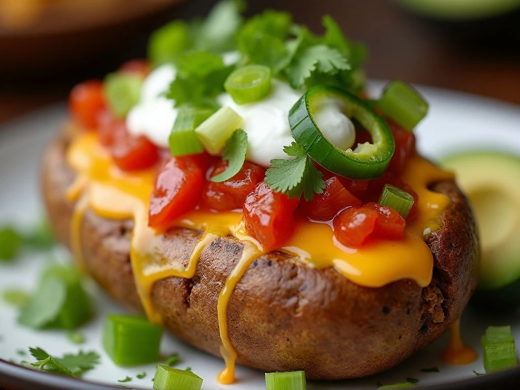 Taco stuffed potato with fresh toppings
