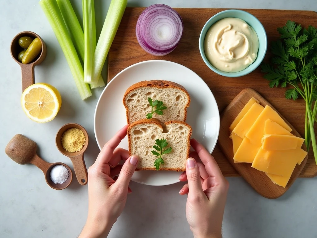 Ingredients for a homemade tuna melt arranged on a countertop