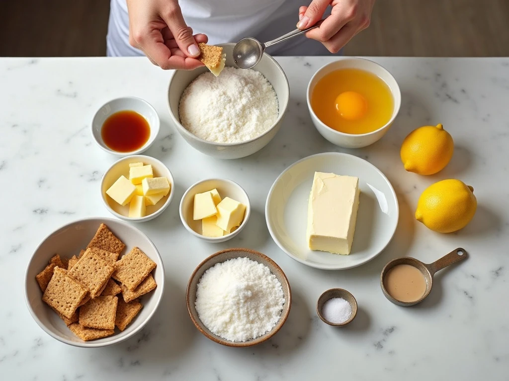 Ingredients for tall and creamy New York cheesecake