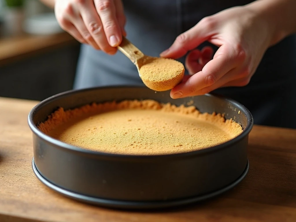 Preparing the graham cracker crust for New York cheesecake
