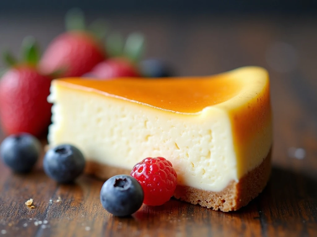 Close-up slice of creamy New York cheesecake