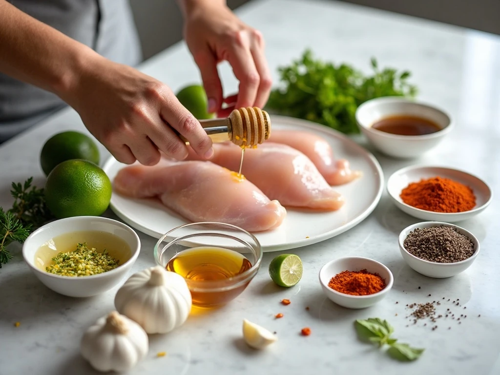 Ingredients for tangy baked honey lime chicken marinade