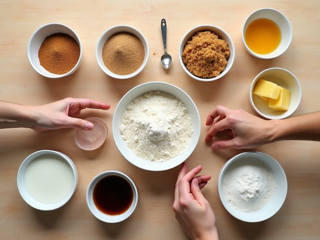 Ingredients arranged for homemade coffee cake muffins