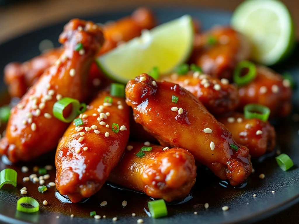 Crispy honey Sriracha chicken wings arranged on a serving platter