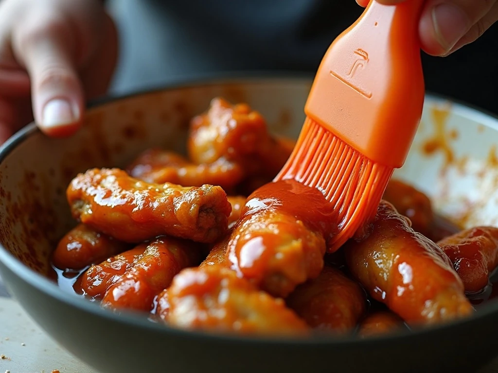 Honey Sriracha sauce coating crisp baked chicken wings