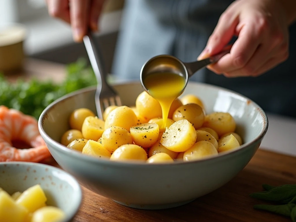 Preparing potatoes and seasoned butter for shrimp foil packs