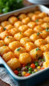 Easy Tater Tot Casserole Recipe with Ground Beef and Cheddar