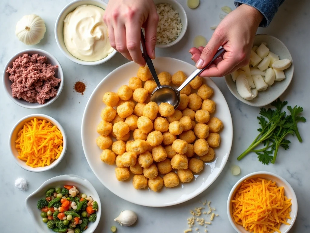 Ingredients for easy ground beef tater tot casserole