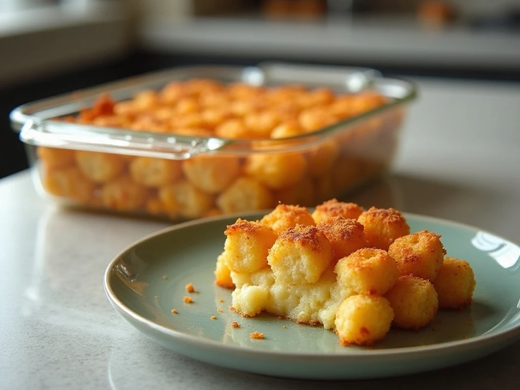 Stored and reheated tater tot casserole leftovers