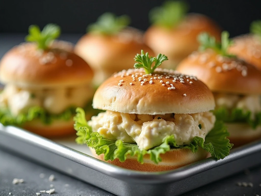 Chilled chicken salad tea sandwiches ready to serve