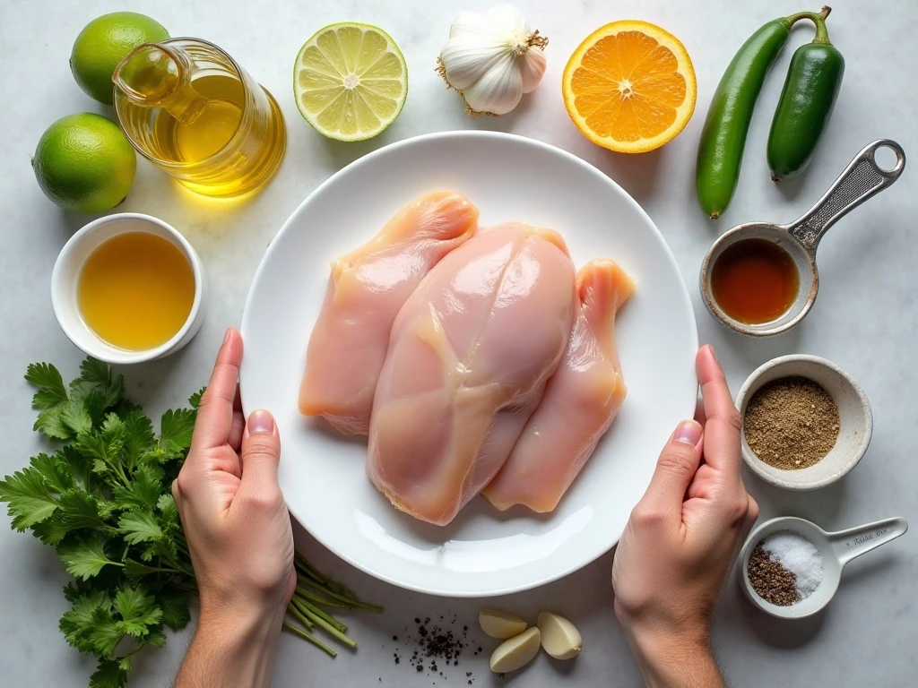 Ingredients for tequila lime chicken marinade arranged in a flat lay