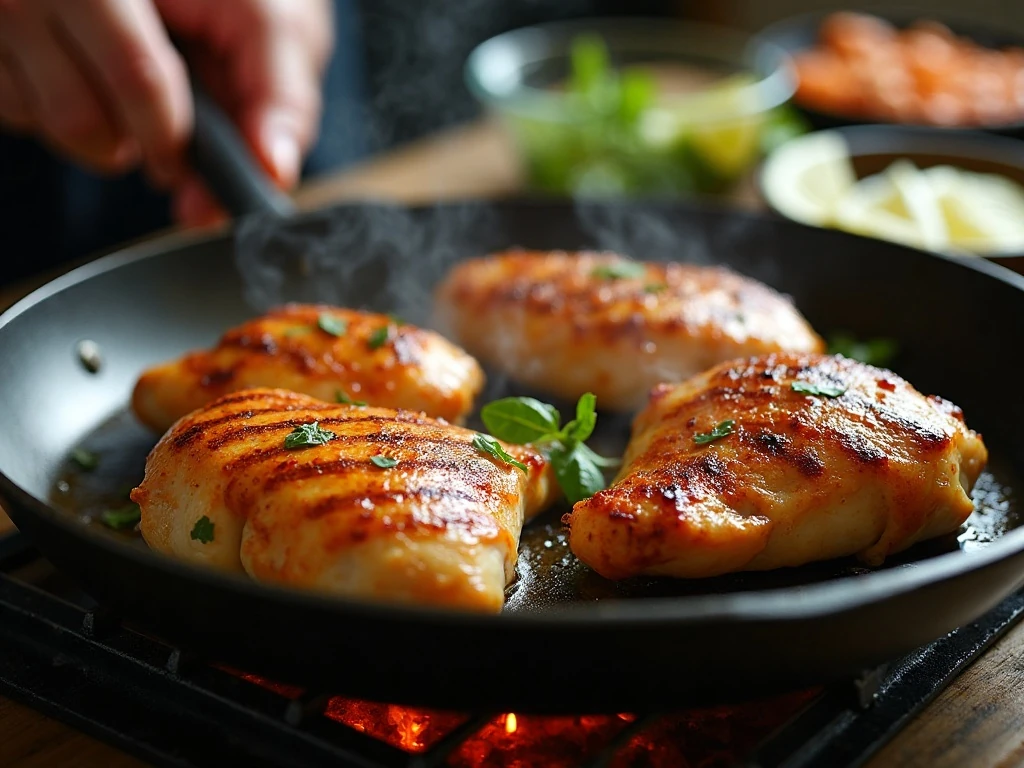 Tequila lime chicken grilling on a hot grill pan