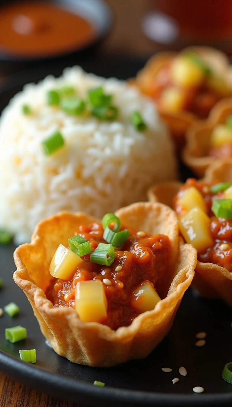 Teriyaki Chicken Pineapple Wontons With Rice Recipe