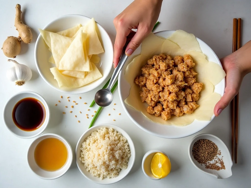Ingredients for teriyaki chicken pineapple wontons with rice