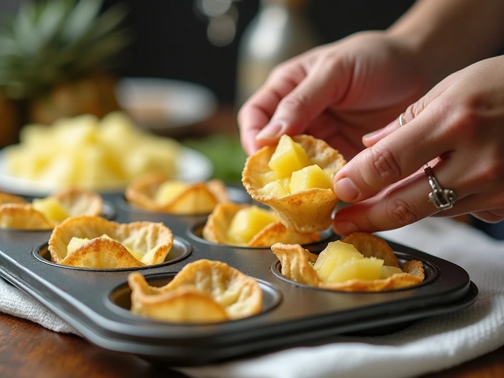 Preparing dry pineapple and crisp wonton wrappers
