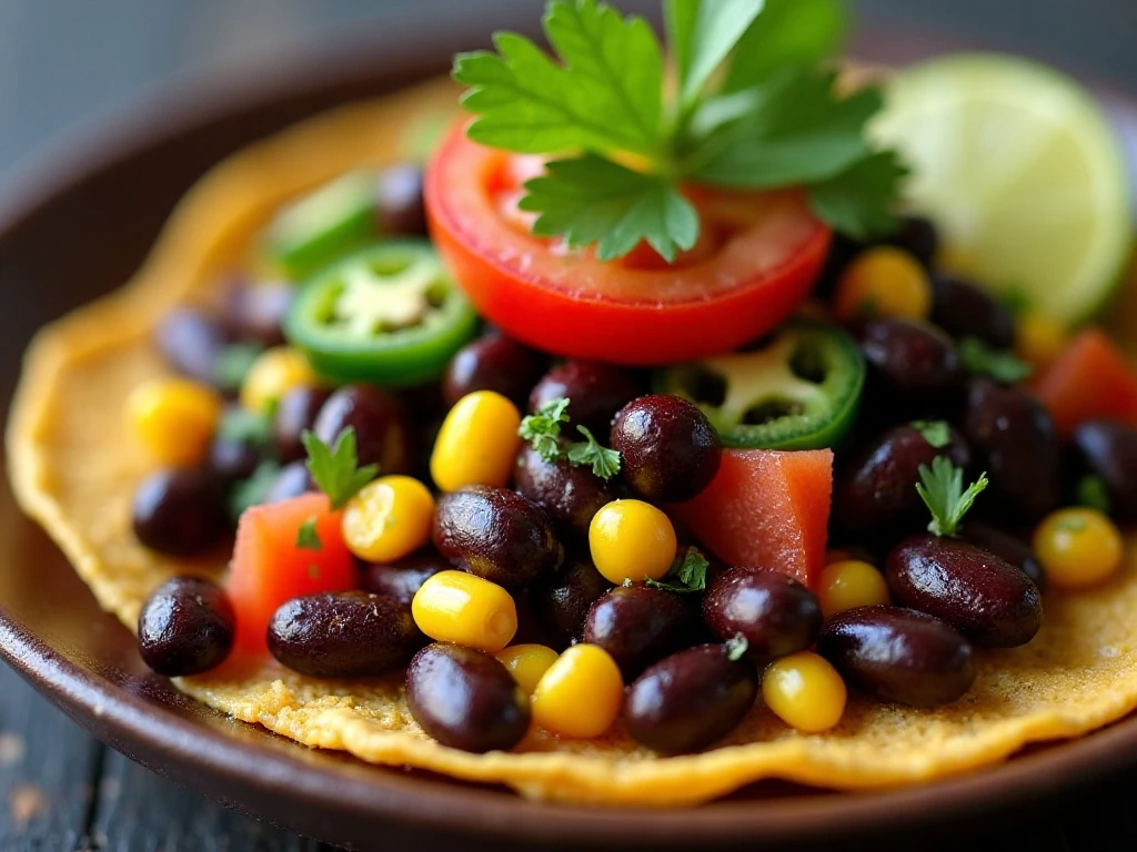 Close-up of fresh cilantro and vegetables in Texas caviar salad