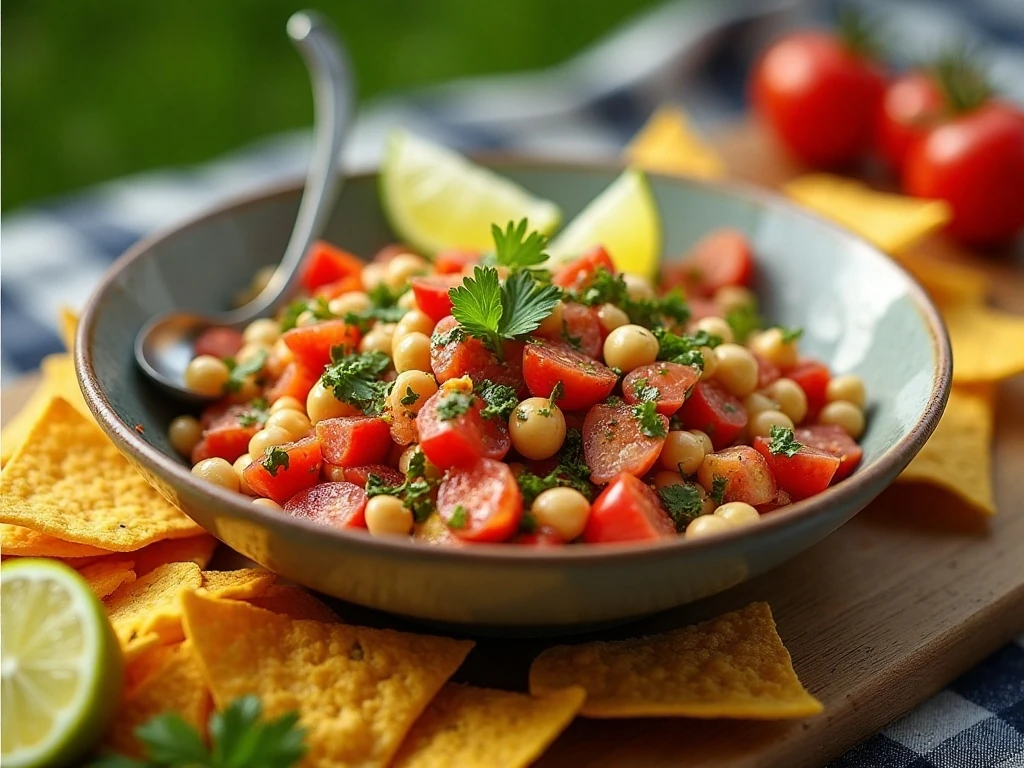 Texas caviar salad served as a tortilla chip appetizer