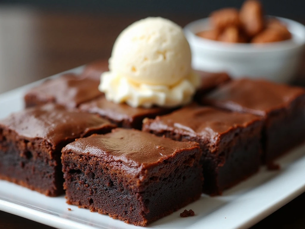 Texas sheet cake brownies served with vanilla ice cream