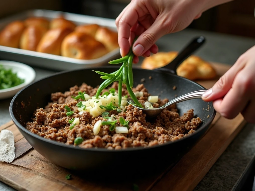 Preparing the beef and vegetable filling for Texas Toast Casserole