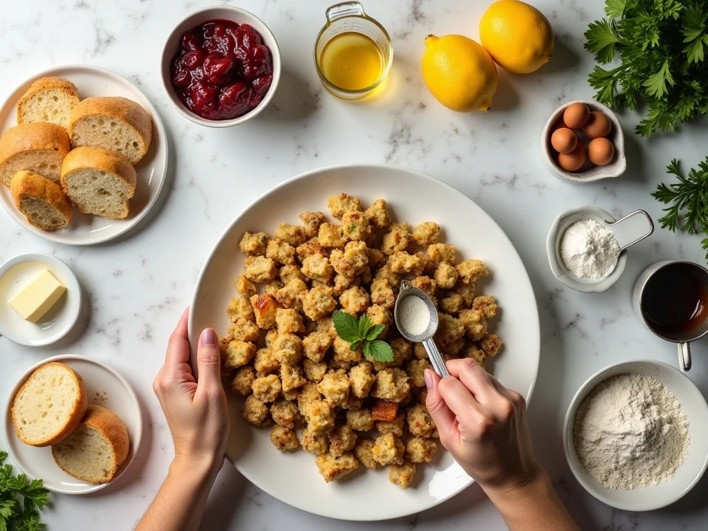 Ingredients for festive Thanksgiving Eggs Benedict