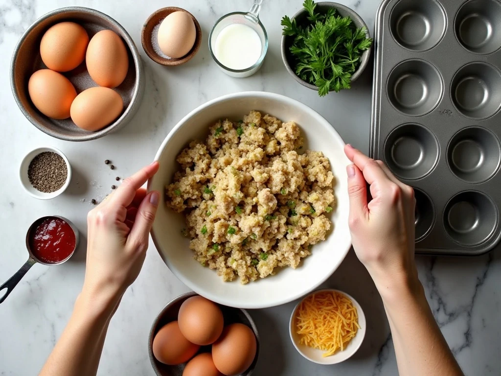 Ingredients for Thanksgiving leftover egg cups arranged with a muffin pan