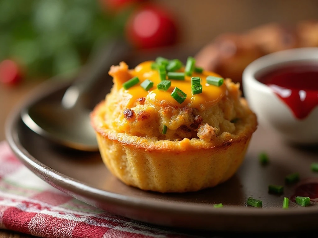 Thanksgiving egg cup garnished with chives and served with cranberry sauce