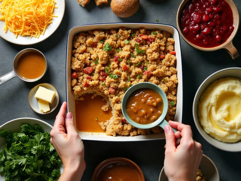 Ingredients for Thanksgiving leftovers casserole