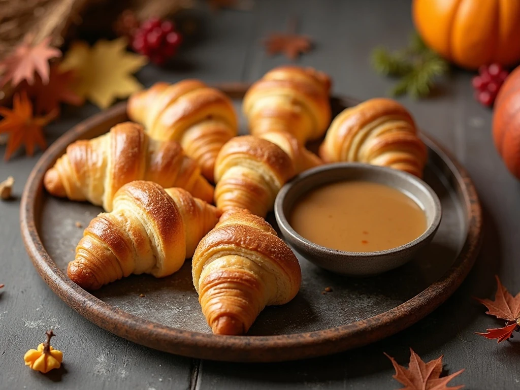 Golden Thanksgiving leftover crescent rolls served with turkey gravy