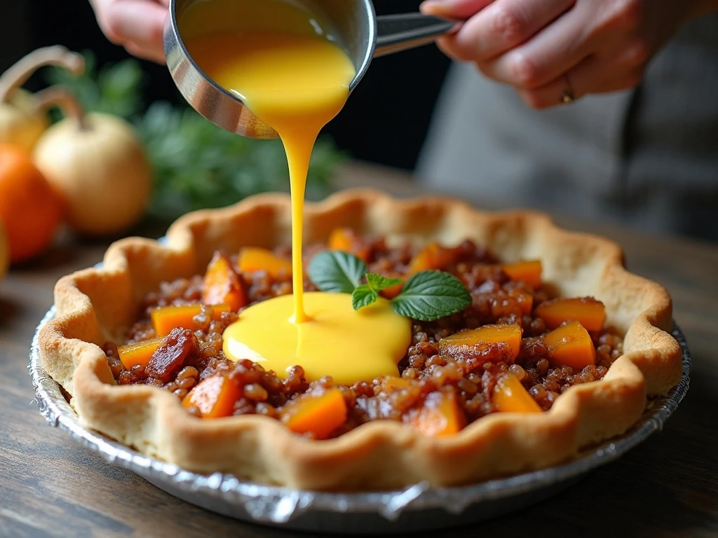 Pouring custard over leftover quiche filling