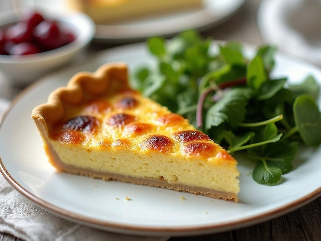 Thanksgiving quiche served with cranberry sauce and salad