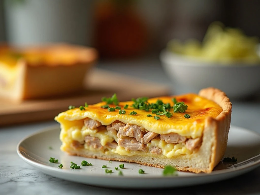 Close-up slice of leftover Thanksgiving quiche