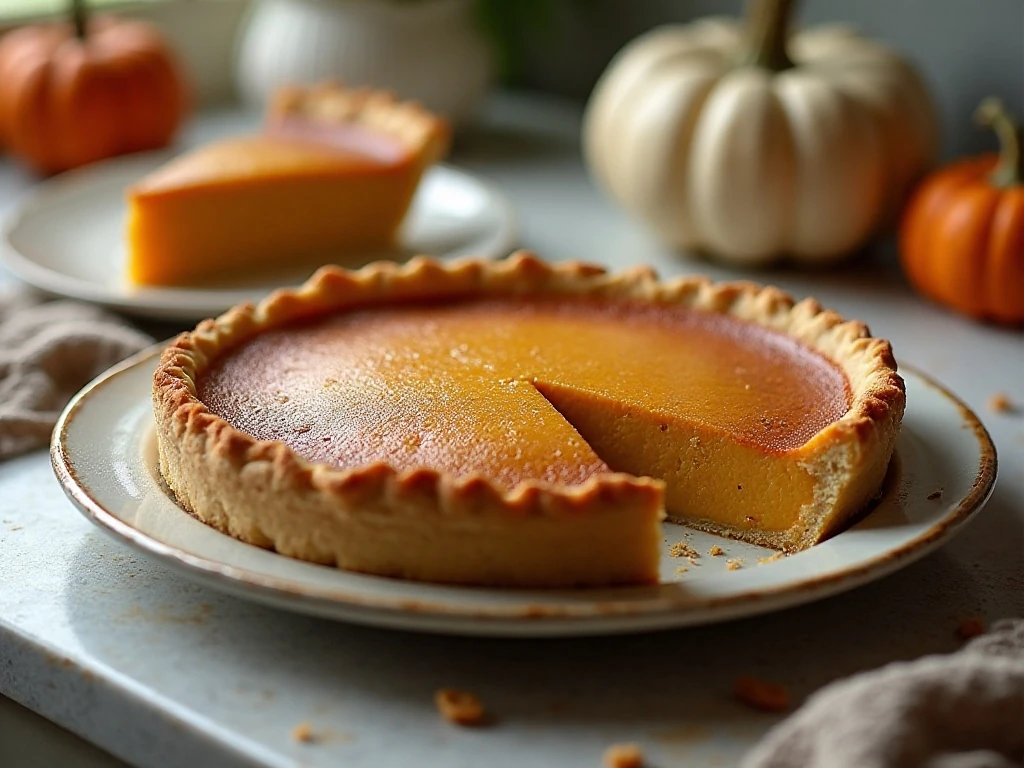 Cooled maple pumpkin pie prepared for refrigeration