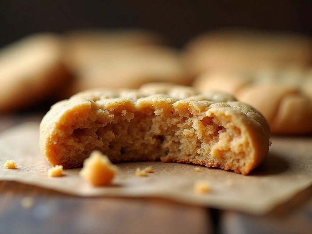 Soft center and golden edge of a flourless peanut butter cookie