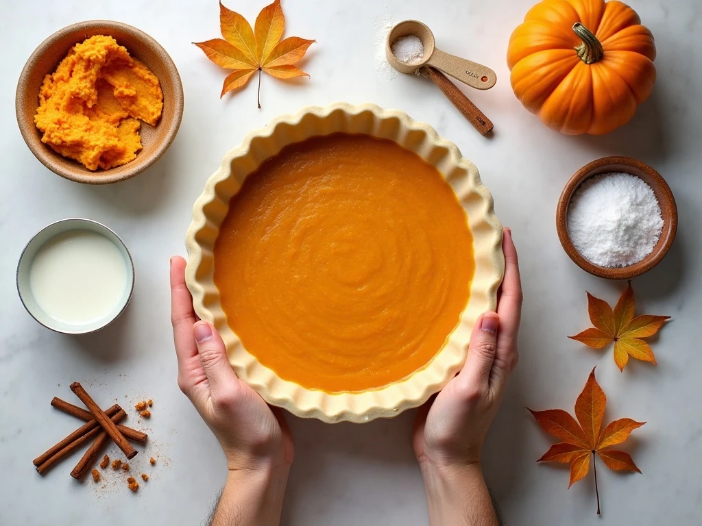 Ingredients for a classic perfectly spiced pumpkin pie